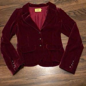 Juicy Couture red velvet with rhinestone buttons.